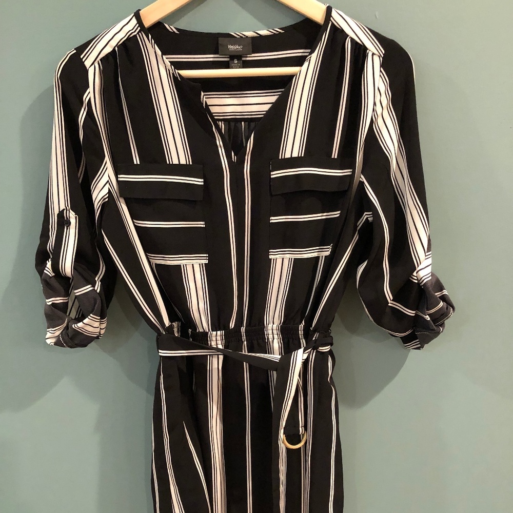 Vertical stripped black & white dress